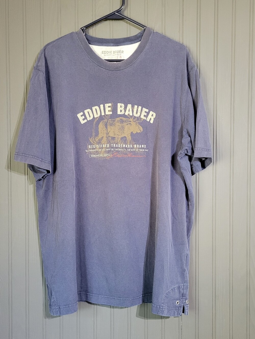 Eddie Bauer Short Sleeve Graphic T-Shirt Crewneck Vintage Wash Blue Men's XL